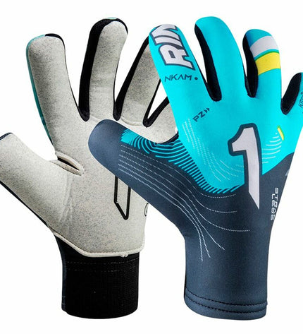 Rinat Keeperhandschoenen Rinat Nkam As turf goalkeeper gloves for adults in black with padded palms and adjustable wrist straps.