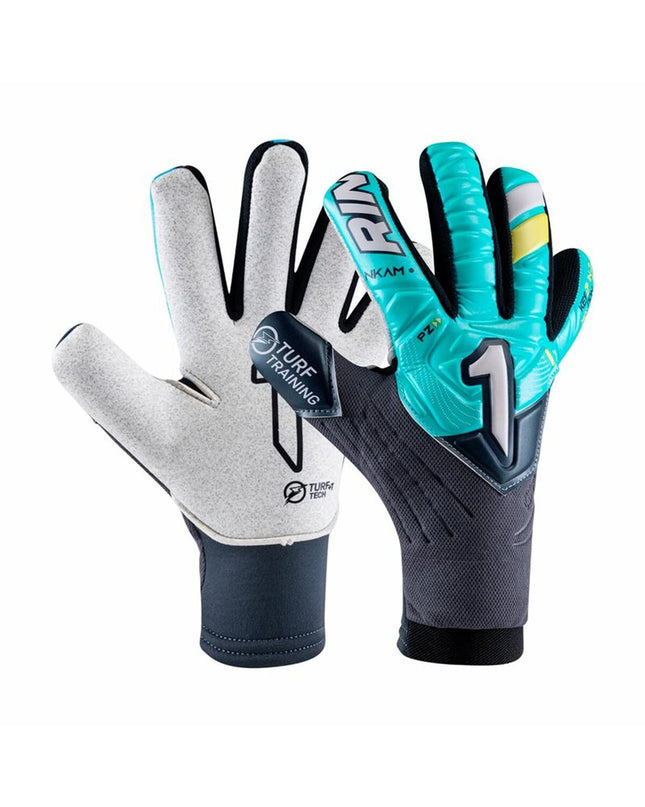 Rinat Keeperhandschoenen Nkam Training Indigo for adults, soccer goalkeeper gloves with grip and padding for outdoor soccer matches.