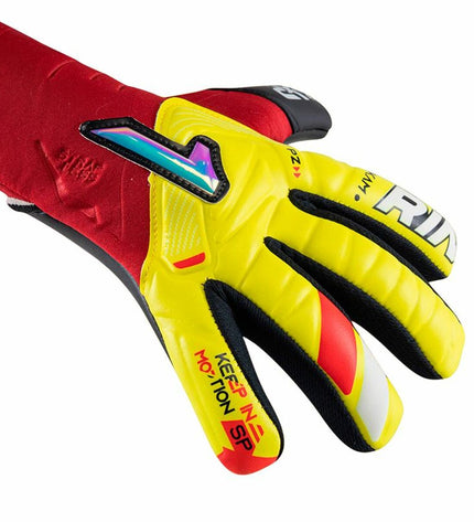 Rinat Keeperhandschoenen Rinat Nkam Semi Onana in red for adults, designed for football goalkeeping and outdoor sports.