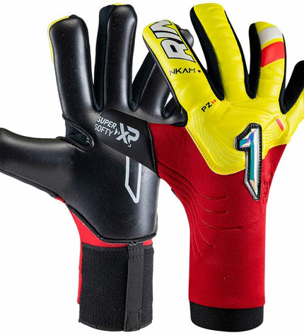Red Rinat Keeperhandschoenen Nkam Semi Onana adult football goalkeeper gloves for sports and outdoor use.