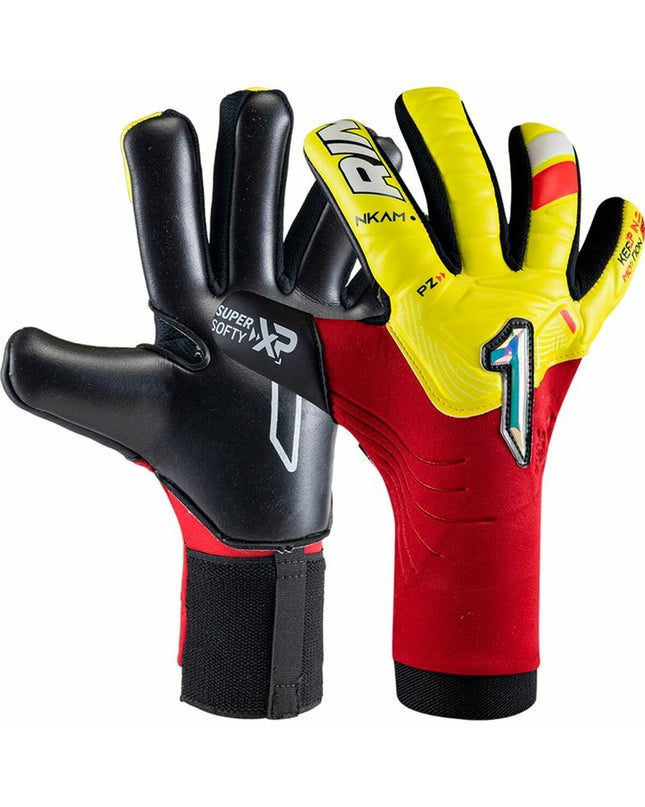 Red Rinat Keeperhandschoenen Nkam Semi Onana adult football goalkeeper gloves for sports and outdoor use.