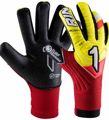 Red Rinat Keeperhandschoenen Nkam Training soccer gloves for adults, designed for goalkeepers in sport and outdoor football.