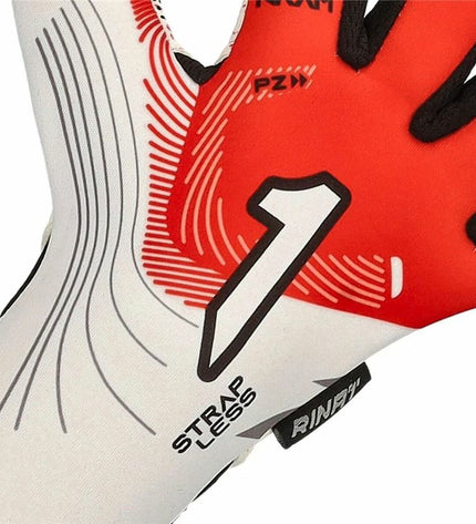 Multicolour Rinat Keeperhandschoenen for adults, designed for soccer goalkeeping, showing the textured palm and colorful pattern.