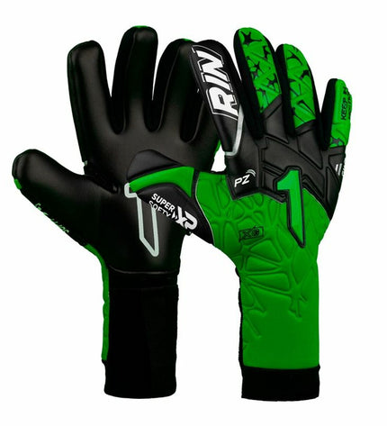 Multicolored Rinat Keeperhandschoenen Xtreme Guard Dominius Prime for adult soccer goalkeeping, featuring padded palms and wrist support.