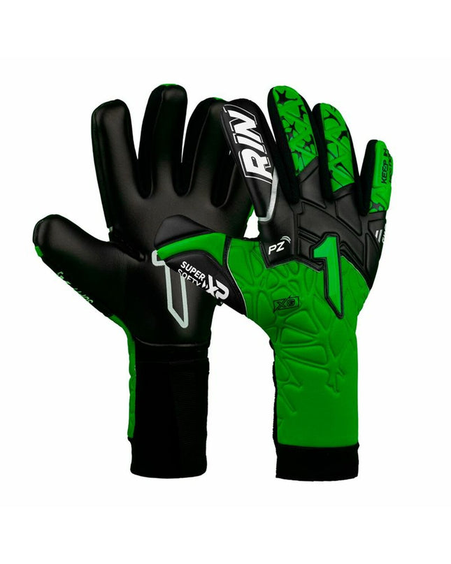 Multicolored Rinat Keeperhandschoenen Xtreme Guard Dominius Prime for adult soccer goalkeeping, featuring padded palms and wrist support.