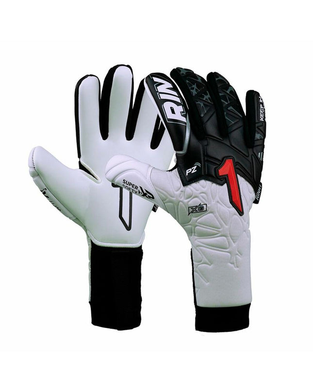 Rinat Keeperhandschoenen Rinat Xtreme Guard Dominius Prime in white for adult football goalkeeping, showing finger protection and grip.