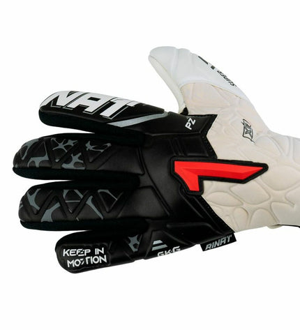 Rinat Xtreme Guard Dominius Prime white goalkeeper gloves for adults, designed for football and outdoor sports.