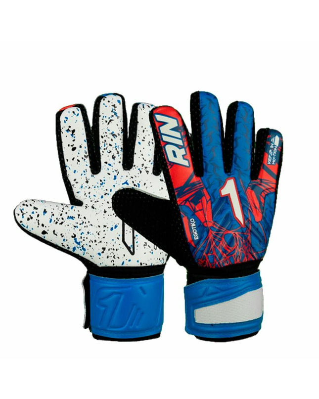 Rinat Egotiko Graviti blue goalkeeper gloves for football, featuring padded palms and wrist support for sport and outdoor play.