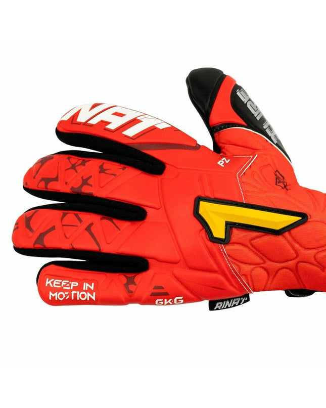 Rinat Rinat Xtreme Guard Dominius Turf red goalkeeper gloves for adults, designed for outdoor soccer and enhanced grip.