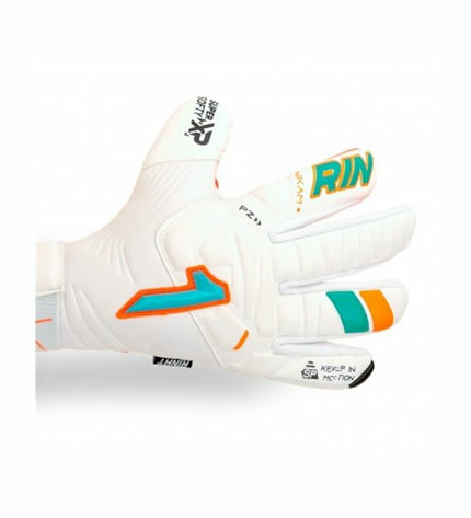Orange Rinat Keeperhandschoenen Nkam Prime Infantil football gloves for kids, designed for outdoor soccer goalkeeping.