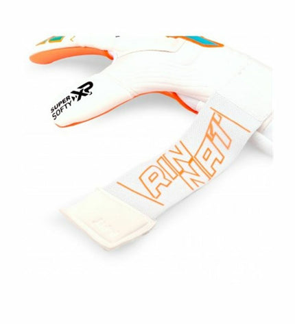 Rinat Keeperhandschoenen Nkam Prime Infantil in orange for soccer, sport and outdoor use, with padded palms and adjustable wrist strap.
