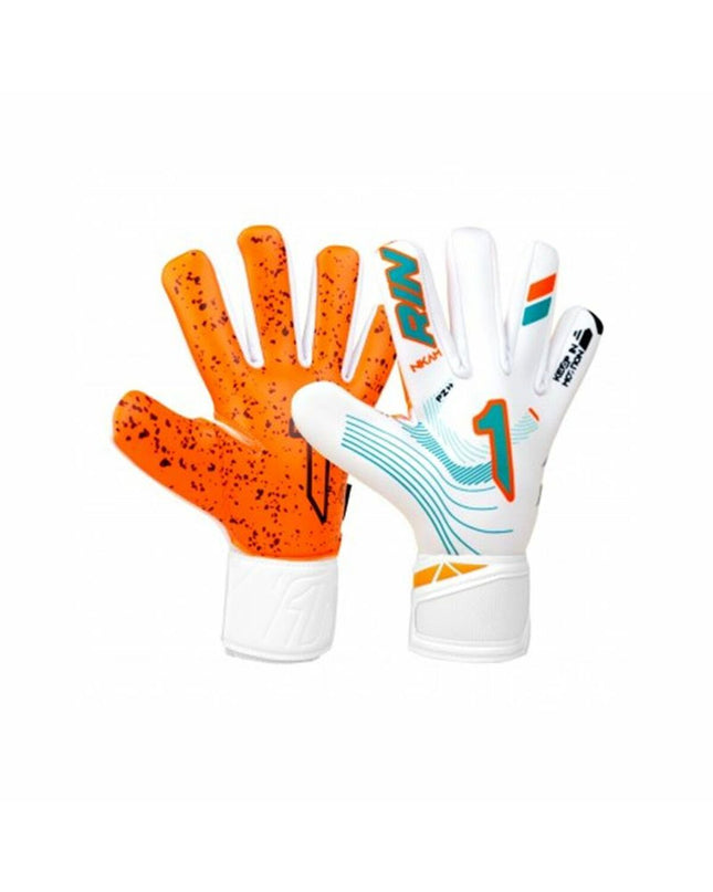 Rinat Keeperhandschoenen Rinat Nkam AS Oranje for soccer goalkeeping, featuring bright orange color and padded design.