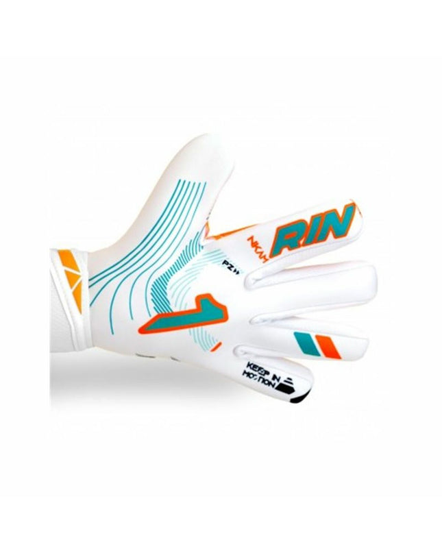 Rinat Keeperhandschoenen Rinat Nkam AS in orange, designed for soccer goalkeepers, with textured grip and padded palms.