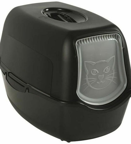 Black Rotho My Pet Bailey cat litter box with high sides and modern design, suitable for indoor use.