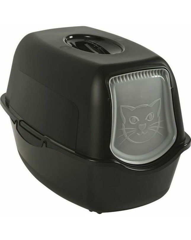 Black Rotho My Pet Bailey cat litter box with high sides and modern design, suitable for indoor use.