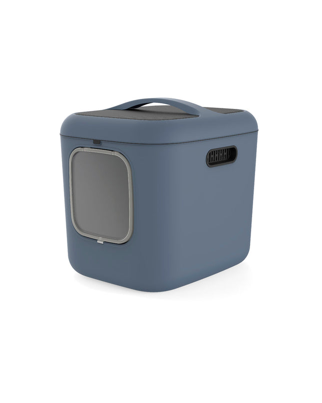 Blue Rotho My Pet Biala XL cat litter box made from recycled plastic, designed for easy cleaning and durable use.