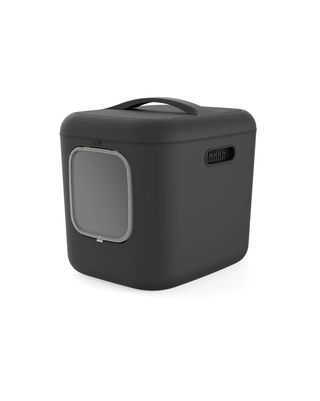 Large Rotho My Pet Biala XL cat litter box in recycled plastic, dark gray color, with a smooth, spacious design for cats.