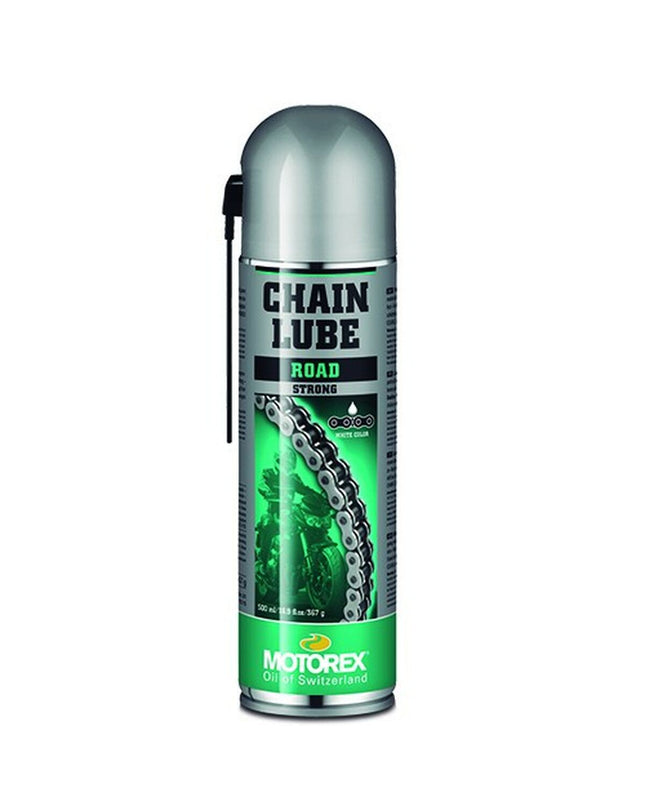 Motorex Road Strong chain lubricant in a 500 ml bottle, suitable for cycling and outdoor sports, with a yellow cap and label.