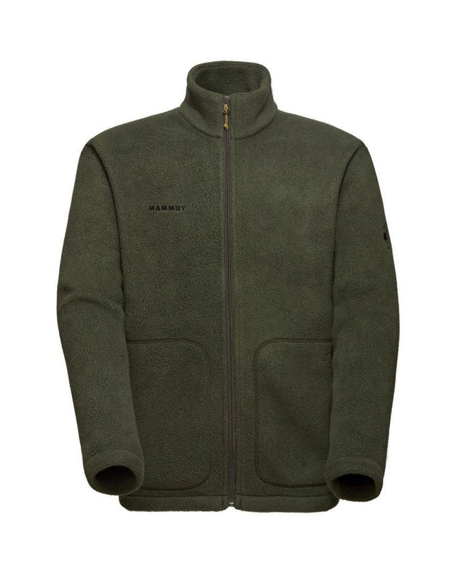 Mammut Falera ML men's olive sport jacket for outdoor activities, ideal for camping and hiking, shown in a natural outdoor setting.