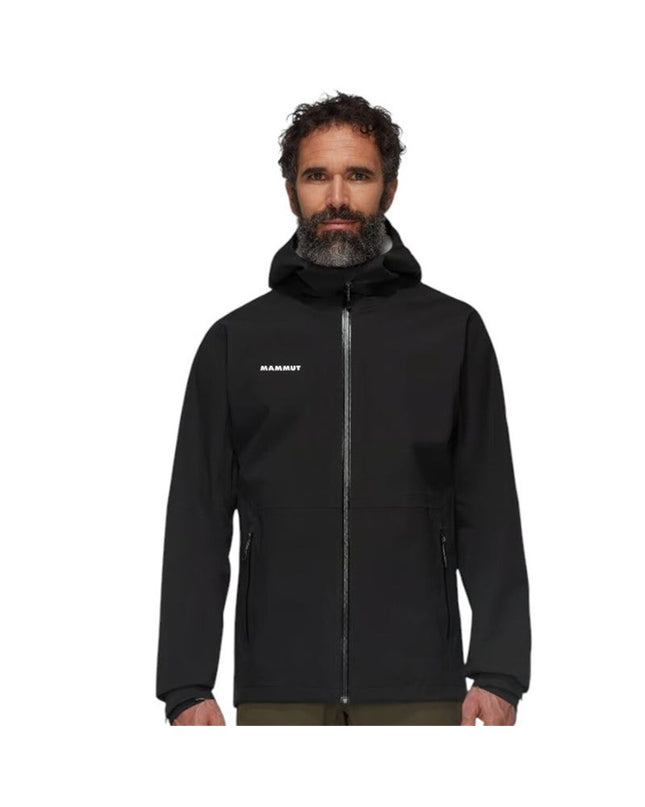 Black Mammut Linard Guide HS men's outdoor sports jacket, suitable for hiking and camping activities, shown in image.