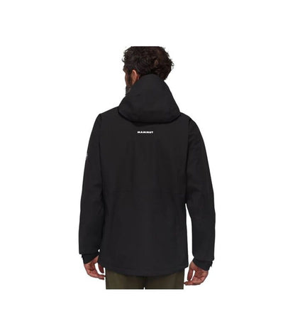 Black Mammut Linard Guide HS men's sport and outdoor jacket, suitable for hiking and camping, with a lightweight, durable design.
