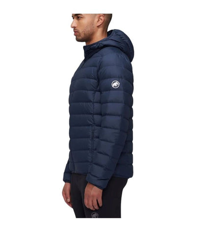 Mammut Waymarker men's marine blue sports outdoor jacket, suitable for camping and hiking, displayed on a hanger.