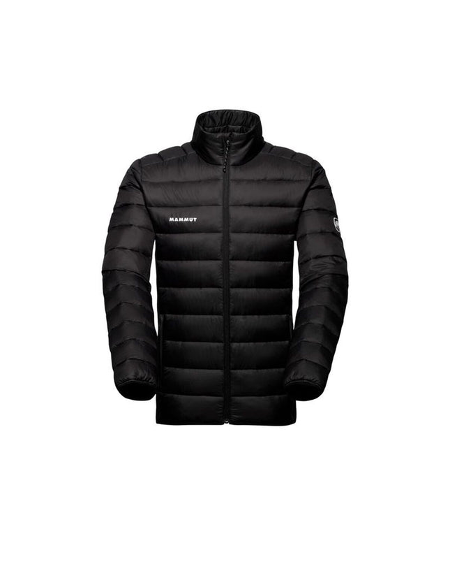 Black Mammut Crag In Hybrid men's sport jacket with outdoor and hiking features, shown on a hanger.