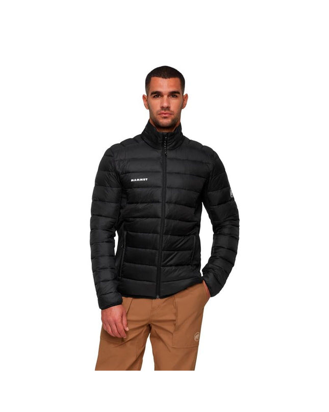 Black Mammut Crag In Hybrid men's sport jacket for outdoor activities, featuring a lightweight, breathable design for hiking and camping.