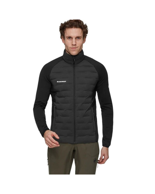 Men's Mammut Sender In hybrid black sports jacket, outdoor and hiking wear, lightweight and water-resistant for outdoor adventures.