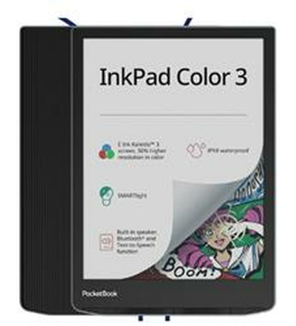 PocketBook PB743K3-1-WW 7.8-inch eBook reader with 32GB storage, black front and sleek design, electronic reading device.