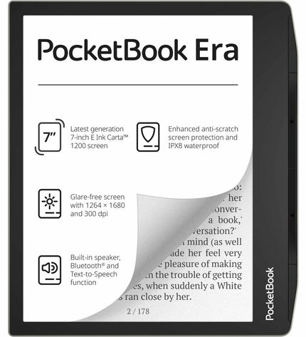 PocketBook 700 Era Silver multicolour eBook reader with 7-inch screen and 16 GB storage, black and silver design.