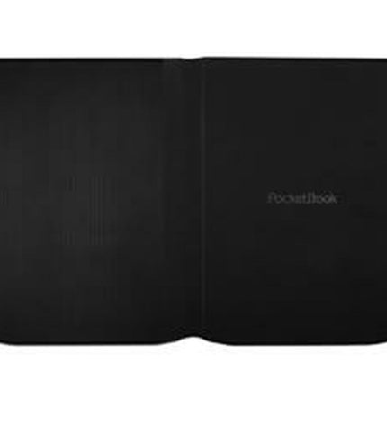 PocketBook PB743 eBook-reader in black with a sleek screen display, electronic accessories, and pocket-sized design.