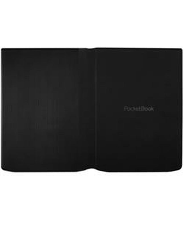 PocketBook PB743 eBook-reader in black with a sleek screen display, electronic accessories, and pocket-sized design.