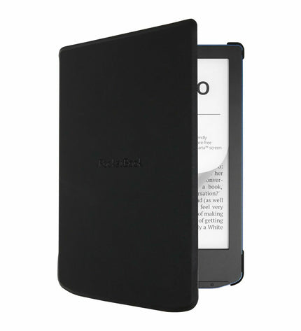 PocketBook H-S-634-K-WW eBook reader with protective cover, black electronic device for digital books and reading accessories.