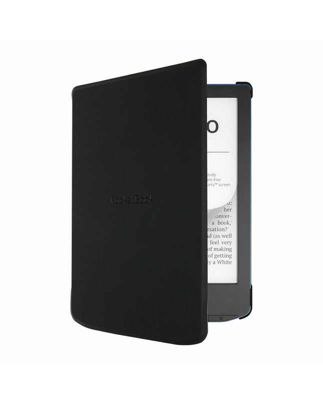 PocketBook H-S-634-K-WW eBook reader with protective cover, black electronic device for digital books and reading accessories.