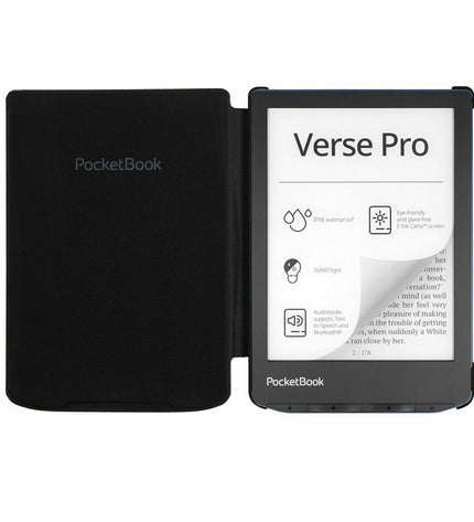 PocketBook H-S-634-K-WW eBook reader with protective cover, featuring a sleek design and screen display for digital reading.