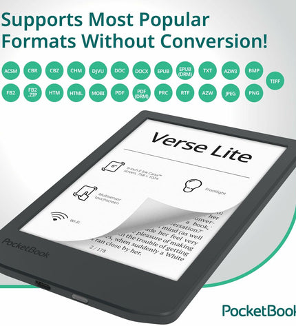 PocketBook PB619-T-WW eBook reader in black with a sleek screen display, lightweight electronic device for digital reading.