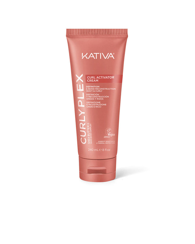 Kativa Curly Plex voedingssupplement bottle, health and personal care product for hair health, 240 ml.