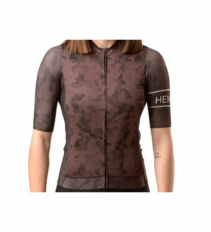 Brown Hemon Prestiggio cycling jersey, sporty design with long sleeves, suitable for outdoor riding and bike racing.