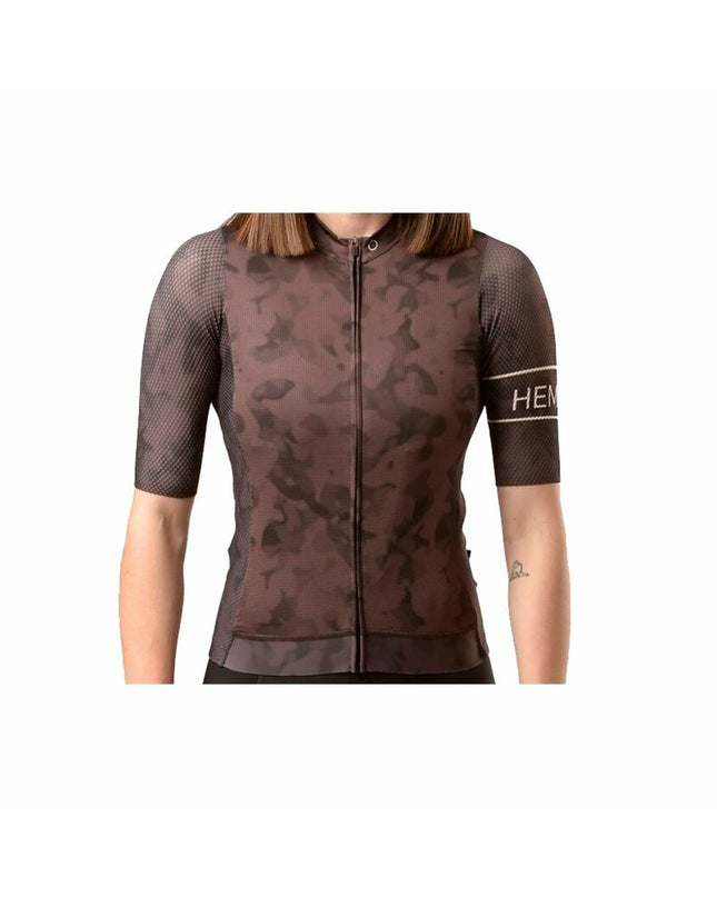 Brown Hemon Prestiggio cycling jersey, sporty design with long sleeves, suitable for outdoor riding and bike racing.