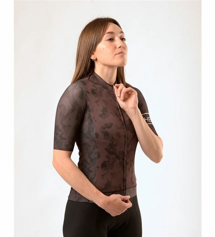 Hemon Prestiggio brown cycling jersey for sport and outdoor riding, featuring breathable fabric and athletic fit.