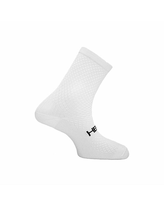 Hemon Fedaia white sports socks for cycling and outdoor activities, shown in a close-up image.