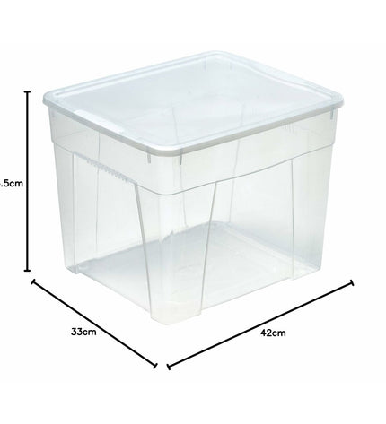 Transparent Mondex space storage box with 34.5L capacity, 42x35x33cm, made of polypropylene for home organization.