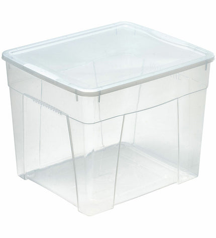 Transparent Mondex space storage box with lid, 34.5L capacity, made of polypropylene, measuring 42 x 35 x 33 cm for home organization.