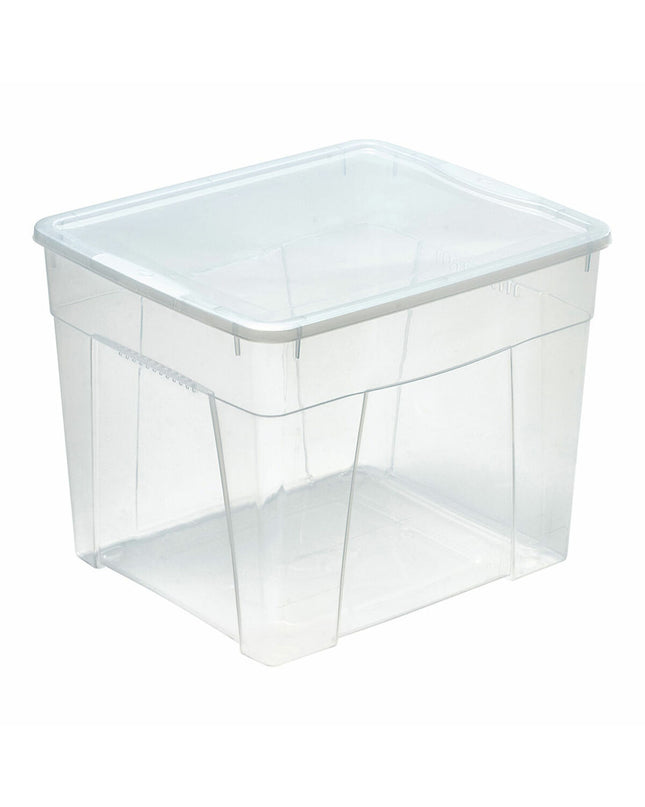 Transparent Mondex space storage box with lid, 34.5L capacity, made of polypropylene, measuring 42 x 35 x 33 cm for home organization.