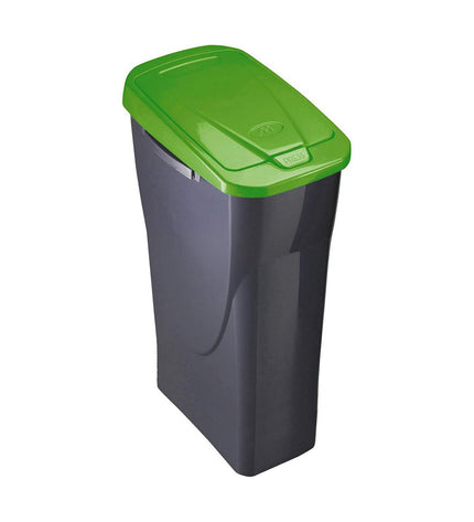 Groene en zwarte Mondex afvalemmer van 15 liter in polypropyleen plastic, geschikt voor huis en koken opslag en organisatie.