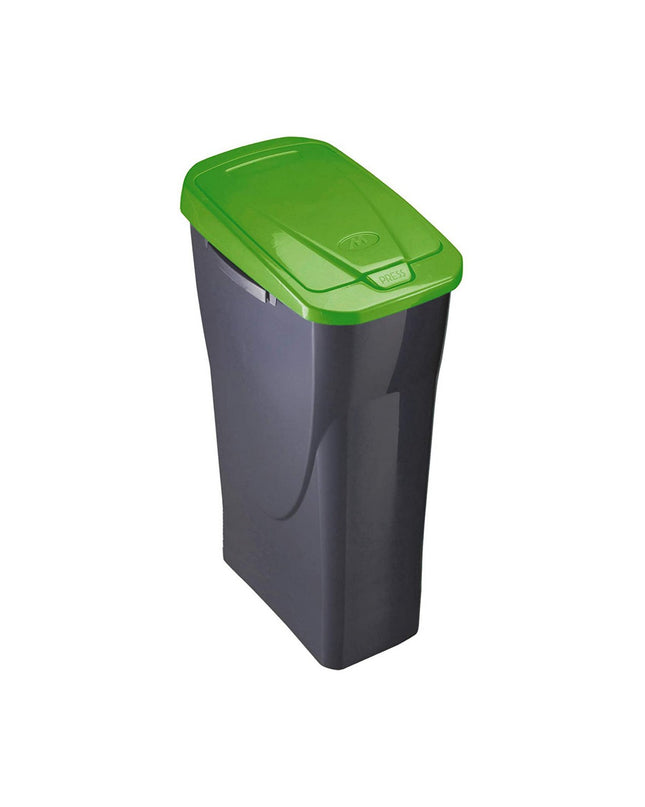 Groene en zwarte Mondex afvalemmer van 15 liter in polypropyleen plastic, geschikt voor huis en koken opslag en organisatie.