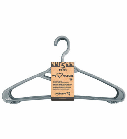 Set of five Mondex We Nature 42 cm hangers made from recycled plastic, ideal for clothing organization and storage.