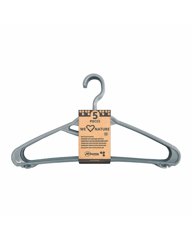 Set of five Mondex We Nature 42 cm hangers made from recycled plastic, ideal for clothing organization and storage.