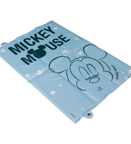 Blue Mickey Mouse travel sleeping mat for babies, 63x40x1 cm, with colorful Mickey Mouse design for nursery use.
